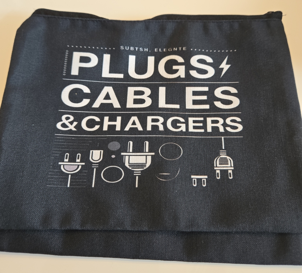 Plugs Cables & Chargers Tech Accessory Pouch - Black with White Print